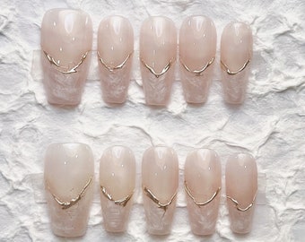 Reusable Pearl French Tip Press on Nails Gel Manicure | Fake Nails | Handmade | Press-on nails | Long-lasting | Fragrance Free | 1-239