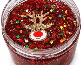 Christmas Reindeer Slime, 8 oz Red Glitter Slime, Thick & Stretchy Texture, Holiday Sensory Gift
