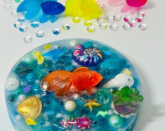 Coussin sensoriel sous-marin : jouet difficile en silicone avec poissons et coquillages