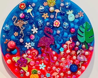 Tropical Flamingo Pick Pad | Sensory Bead Fidget Toy, Anxiety Relief, Summer Craft Activity