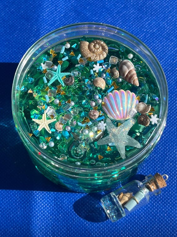 Message in a Bottle Slime: Green Clear Slime with Ocean Charms