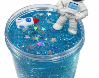 Cosmic Crystal Clear Blue Slime: Silver Stars & Moon