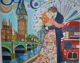 Love in London, oil on canvas, 70cm X 70 cm, handcrafted