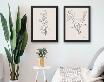 Floral Line Art Digital Print | Set of 2 | Elegant Wall Art