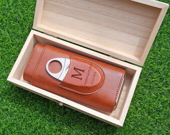 Estuche de viaje para puros personalizado, estuche para puros personalizado con cortador, caja de madera, porta puros de viaje, regalo para padrinos y esposos.