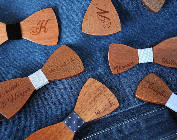 Personalized Wooden Bow Tie, Wedding Necktie for Groom and Groomsmen, Father's Day Gift, Wedding Accessories, Men Bowtie, Kids Bow Tie