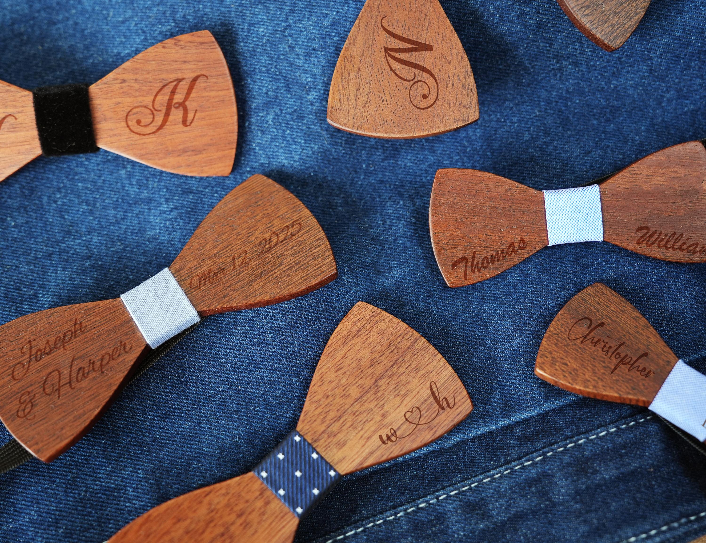 Personalized Wooden Bow Tie, Wedding Necktie for Groom and Groomsmen, Father's Day Gift, Wedding Accessories, Men Bowtie, Kids Bow Tie