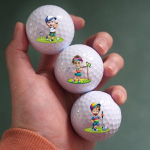 Kinder Cartoon Foto Golfball Geschenk, Comicfiguren Golfbälle, personalisierte Golfbälle, Geschenk für Golfer, Geschenk für Papa, Vatertagsgeschenk