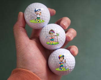 Kids Cartoon Photo Golf Ball Gift, Cartoon Characters Golf Balls, Personalized Golf Balls, Gift for Golfer, Gift for Dad, Father's Day Gift