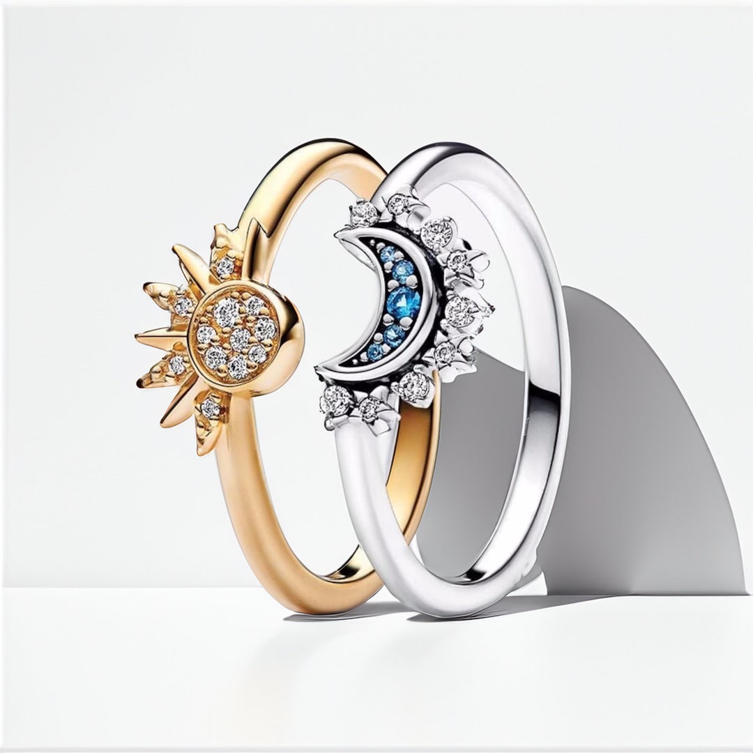 Celestial Pandora Sun & Moon Ring Set, Pandora Ring, Sun Ring, Moon