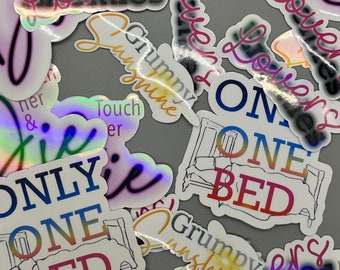 Romance Trope 3" holographic vinyl stickers for laptop, water bottle, e-reader, and journals. Perfect gift for romance readers.