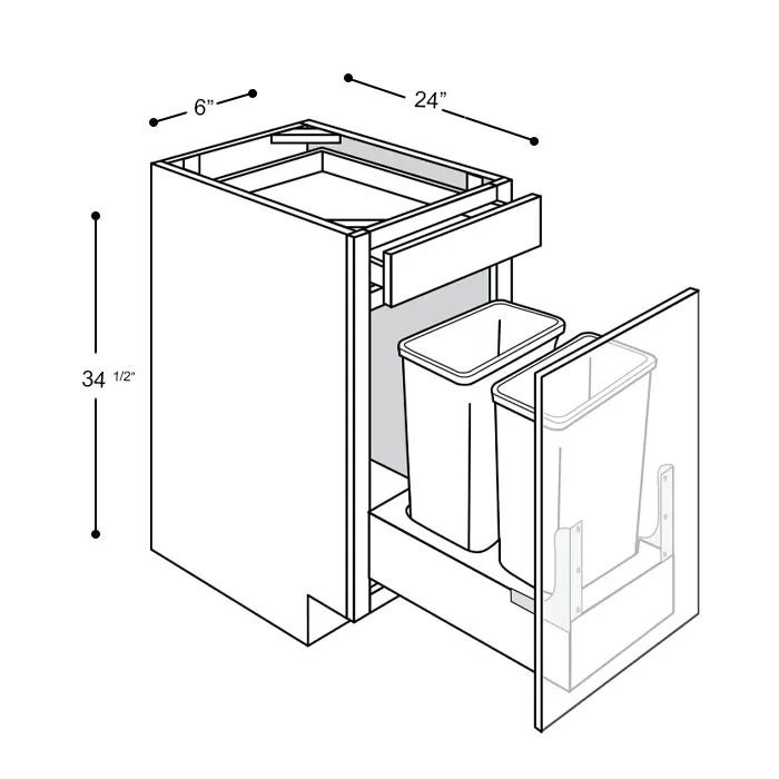 B18TRASHSC Base Waste Basket 1 Door Pullout Trash Kit Easy Clean 2 Garbage