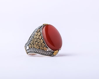 Yemeni Aqeeq Agate Ring in 925 Sterling Silver – Handmade Arabian Yemeni Jewelry for Men