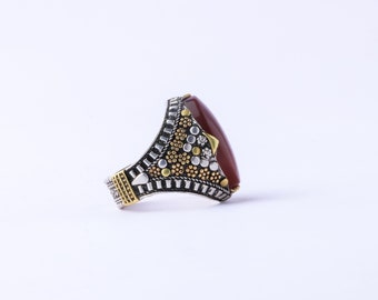Yemeni Aqeeq Ring for Men – Handmade 925 Silver Agate
