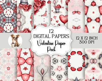 12 Valentine’s Day Digital Papers, png files, 300 dpi