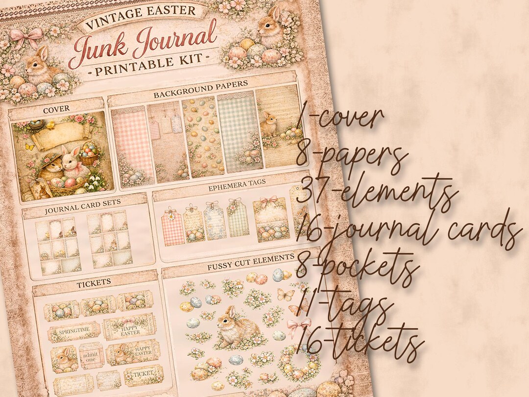Vintage Easter Junk Journal Kit | Printable Easter Journal | Shabby ...