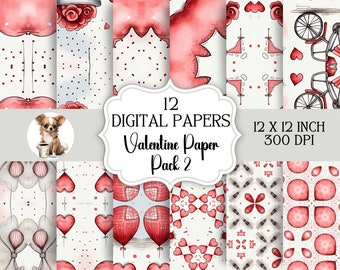 12 Valentine’s Day Digital Papers, png files, 300 dpi