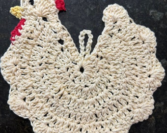 Crochet Chicken Coaster: Farmhouse Kitchen Decor, Cotton Potholder