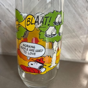 Vintage McDonalds Camp Snoopy Collection Glass &quot;Morning people are hard to love&quot; (1983)