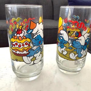 1983 Set of Smurf Glasses - Etsy