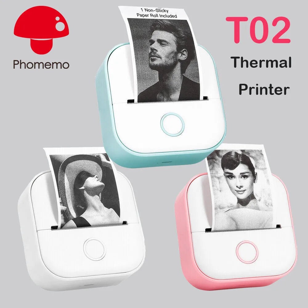 Phomemo T02 Mini-Drucker Tragbarer Drucker Thermodruck-Aufkleber Drahtloser  Tintenloser Taschendrucker Selbstklebender Etikettendrucker