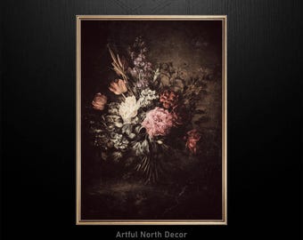 Moody Floral Still Life Print: Vintage Dark Cottagecore Wall Art (Digital Download)