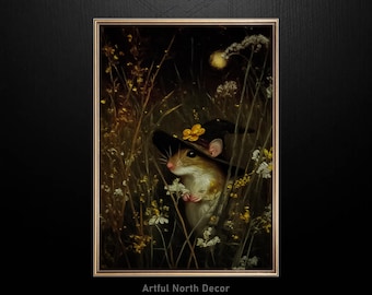 Witchy Mouse Art Print: Moonlit Meadow, Dark Cottagecore (Digital Download)