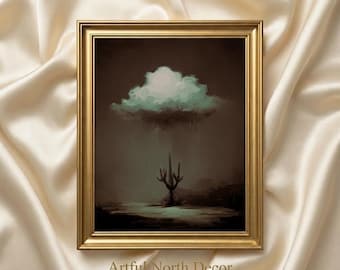 Desert Rain Cactus Print – Western Gothic Wall Art (Digital Download)