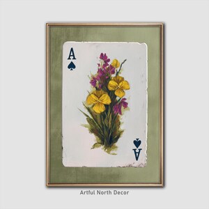 Impressão artística de Ás de Espadas Botânico | Carta de Baralho Vintage com Ilustração Floral | Arte Grandmillennial | Decoração Cottagecore | Dark Academia