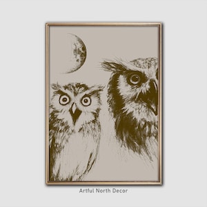 Mystical Owls & Moon Print: Boho Woodland Wall Art (Digital Download)