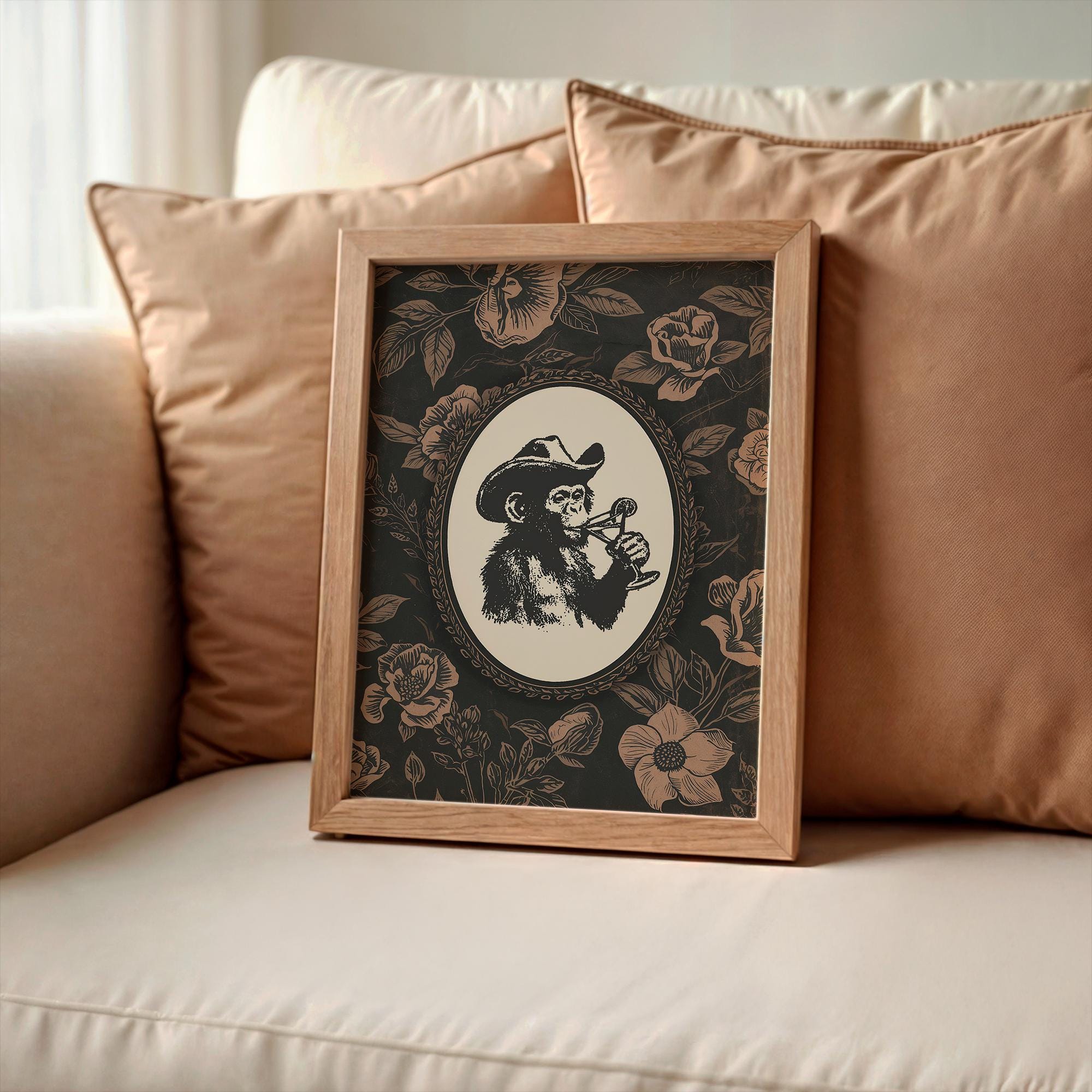 Cowboy Martini Monkey Vintage Western Gothic Wall Art Print - Etsy