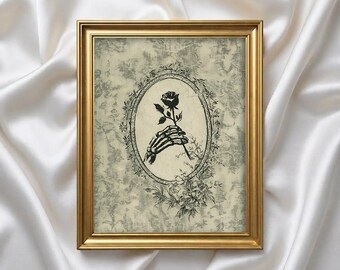Skeletthand mit Rose – Gotische Vintage-Wandkunst