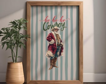 Lámina navideña de Papá Noel vaquero: Decoración de pared navideña del Oeste (Descarga digital)
