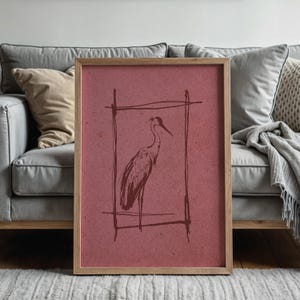 Kran Japandi Stil Druck rosa Vogel Poster druckbare digitaler Download Elegante Galerie-Wand-Kunst-Weinlese japanischer Stil Kunst-Vogel-Liebhaber-Geschenk