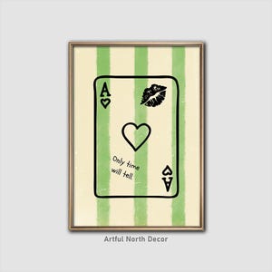 Harten aas speelkaart kunst aan de muur, afdrukbare kunst, trendy kunst aan de muur, trendy print, kaartkunst, groene strepen, decor appartement, decor Dopamine