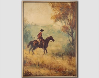 Peinture de cow-boy de mauvaise humeur – oeuvre d'art vintage pour mur Occidental (téléchargement numérique)