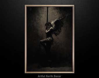 Moody Angel Pole Dance Art: Dark Academia Gothic Print (Digital Download