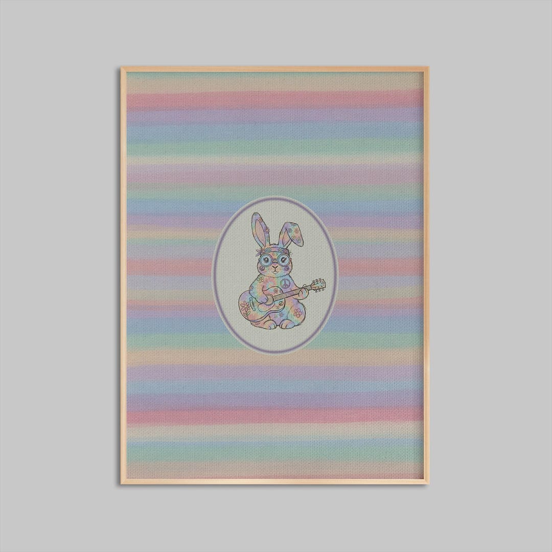 Pastel Bunny Wall Art, Hippie Rabbit Guitar Print (digital Download) - Etsy
