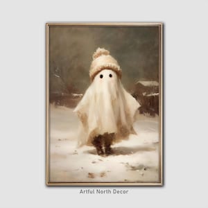 Winter Ghost Print: Whimsical Gothic Art, Snowy Landscape (Digital Download