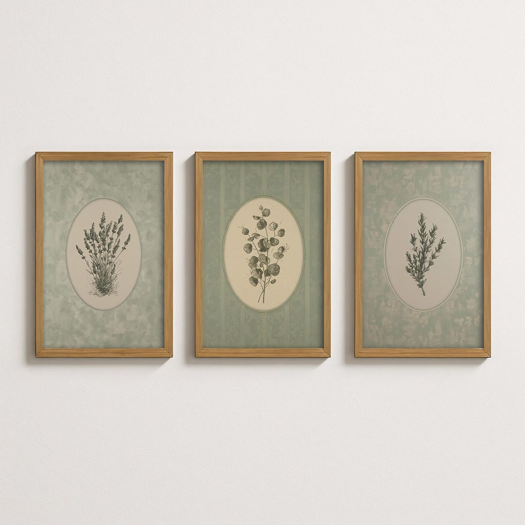 Bathroom Wall Art Sage Green Botanical Set of 3 Prints - Etsy