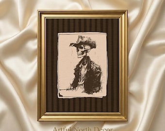 Cowboy Skeleton Sketch – Western Gothic Printable Art
