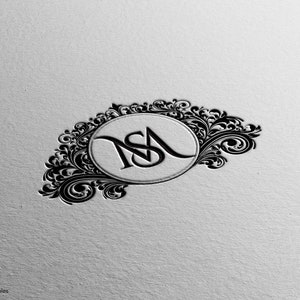 May include: A black and white monogram design featuring the letters "NS" in a decorative, stylized font. The letters are enclosed in a circle and surrounded by intricate floral patterns.