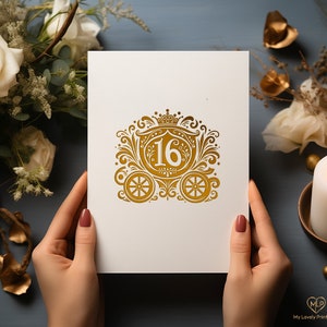 Vintage Carriage and Swirls Emblem, Sweet 16 Celebration Monogram, Fairytale Birthday Party Logo, Quinceanera Logo | My Lovely Printables