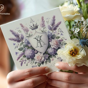 Lilac and Lavender Floral Elegance Watercolor Crest - Interlocked Initials Monogram for Romantic Wedding Stationery | My Lovely Printables
