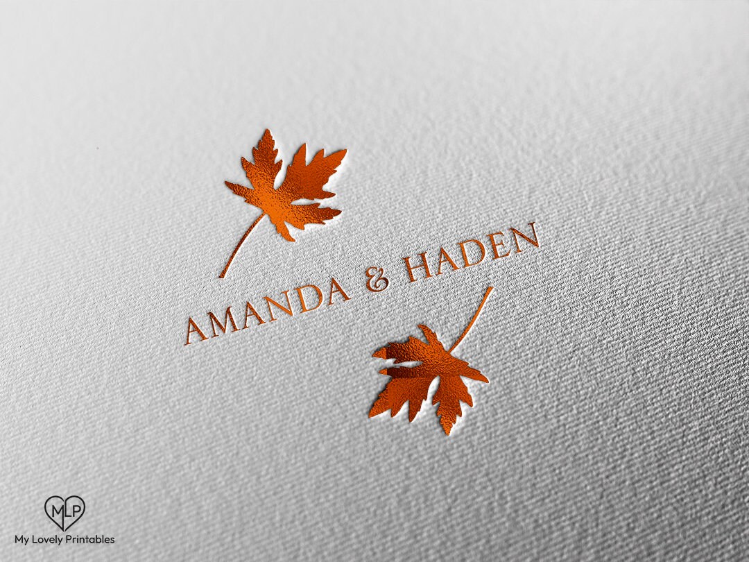 Autumnal Leaf Wedding Monogram, Nature-inspired Nuptial Logo, Bespoke ...