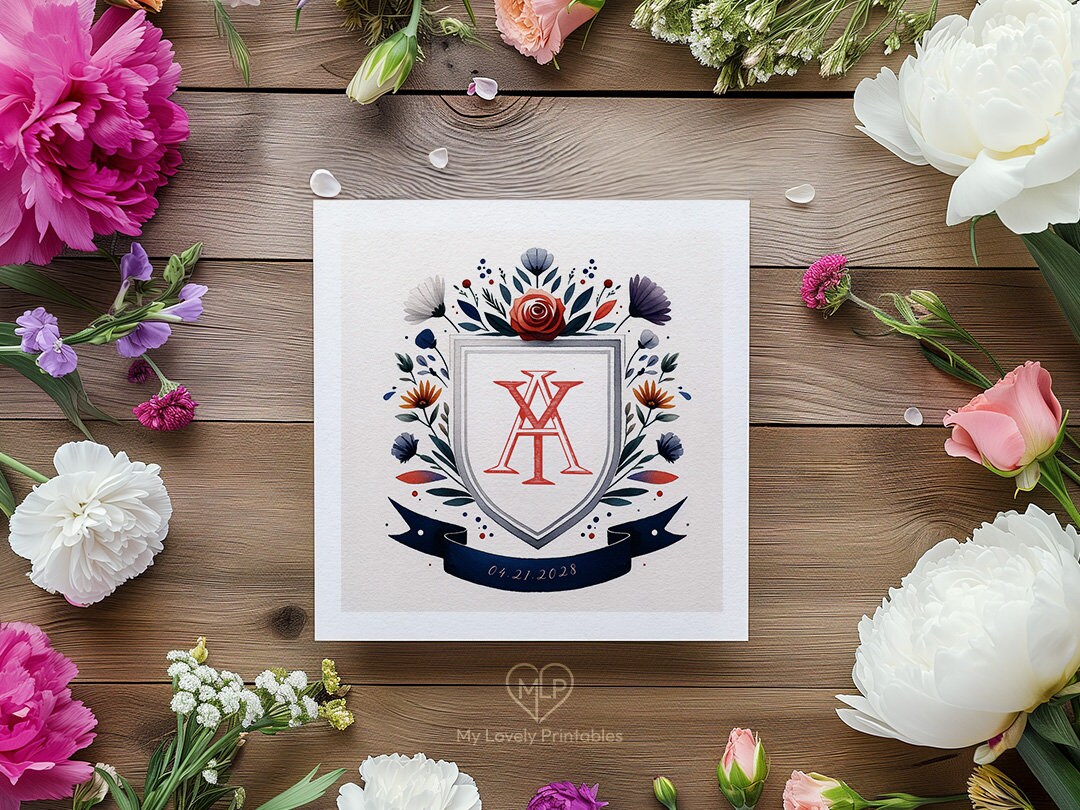 Autumn Elegance Watercolor Crest - Custom Initials Monogram With Rich ...