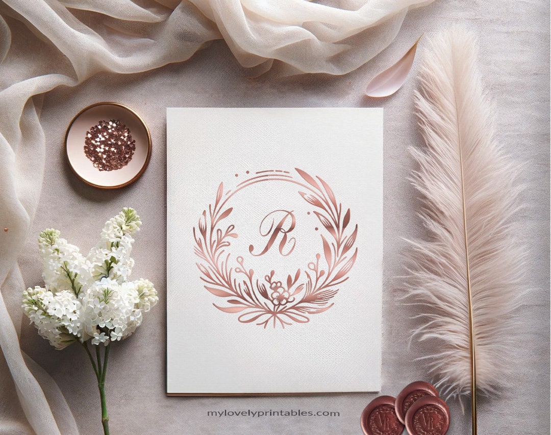 Delicate Floral Laurel Wreath Monogram, Elegant Floral Wedding Logo ...