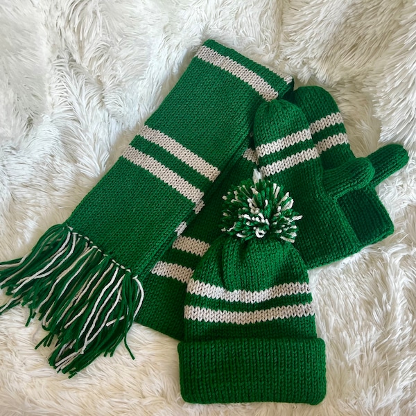 Wizard Inspired Knitted Set: Hat, Mittens, and Scarf