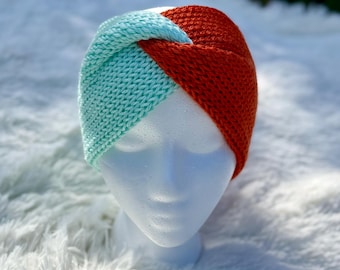 Showgirl Inspired Two-Tone Knit Twisted Headband | Mint & Orange Double Layer Ear Warmer | Taylor-Inspired Cozy Winter Accessory