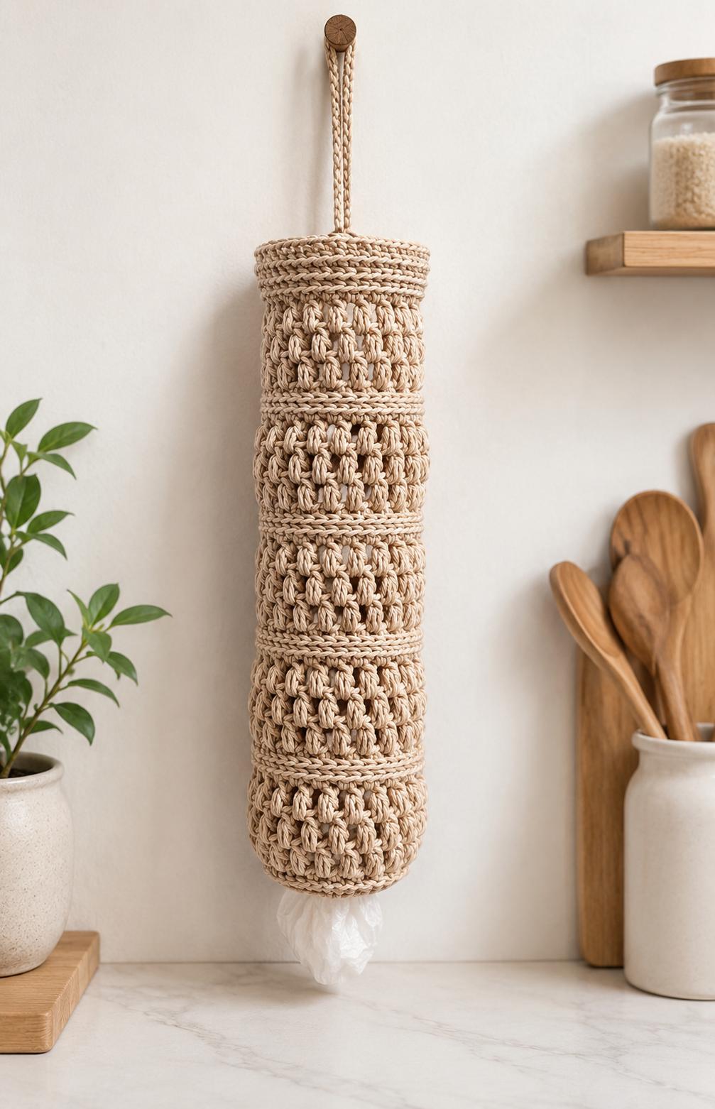 12 Grocery Bag Holder Crochet Patterns to Keep Kitchen Storage Neat and Handy 4 Crochet Grocery Bag Storage Holder
